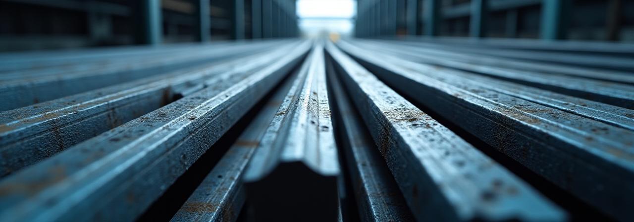 Barre d'acciaio industriali stoccate in modo ordinato